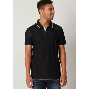 Men's BKE Jersey Black White Raw Edge Polo Shirt Size Large